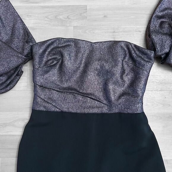Badgley Mischka Metallic Off Shoulder Dress Size 0 - Picture 8 of 11